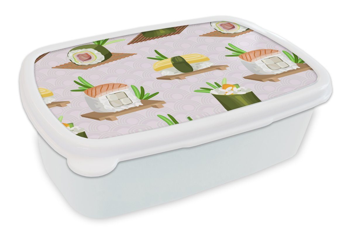 MuchoWow Lunchbox Mädchen Muster - Brotdose, Sushi Jungs Kinder Japan, für - Lebensmittel - Erwachsene, Brotbox und weiß für Kunststoff, und (2-tlg)