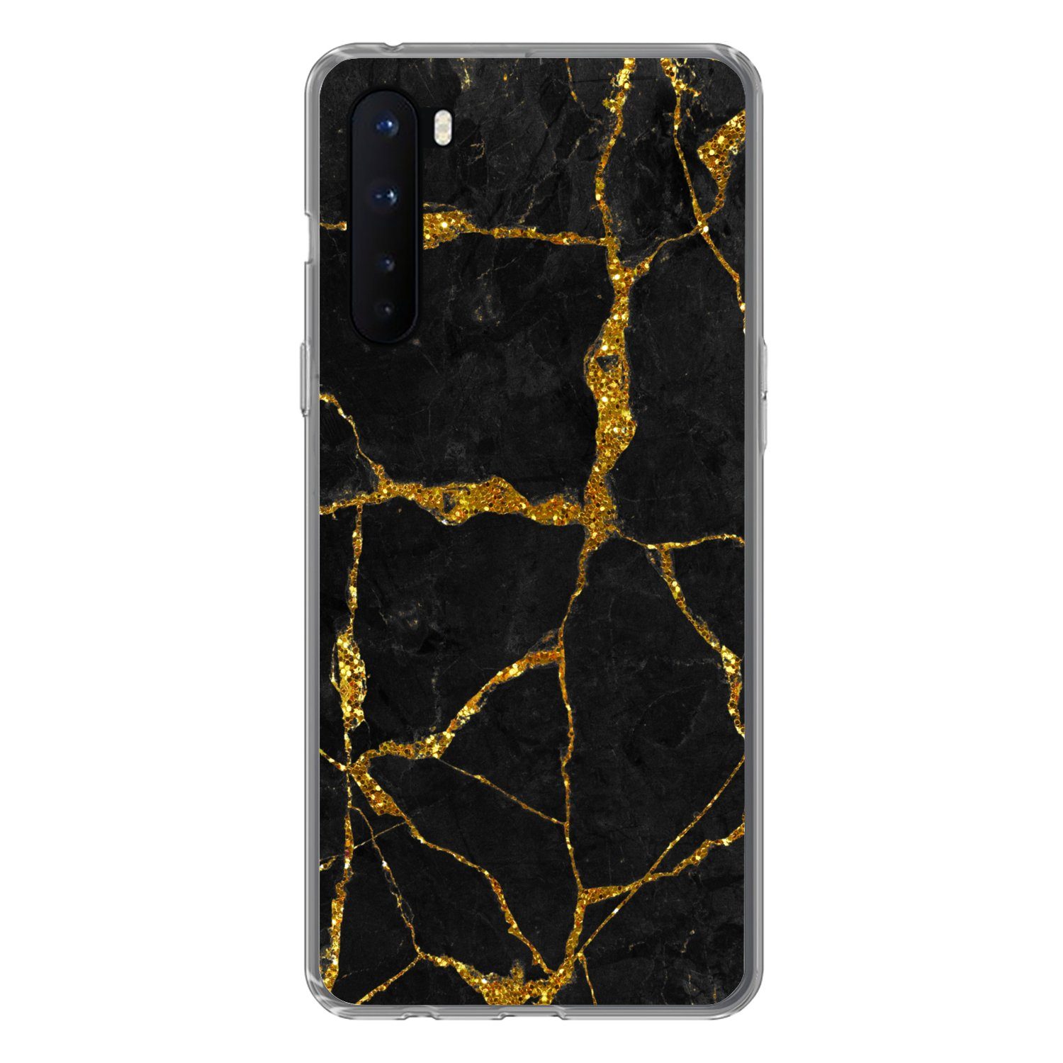 MuchoWow Handyhülle für OnePlus Nord Marmor - Gold - Schwarz - Marmoroptik - Glitter, Phone Case, Silikon, Schutzhülle Dünn
