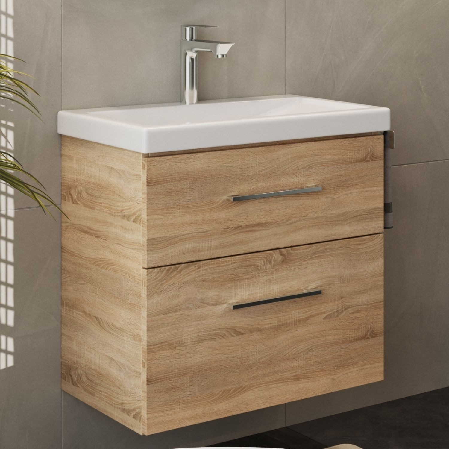 Planetmöbel Waschtisch Waschtischunterschrank 63cm Sonoma Eiche günstig online kaufen