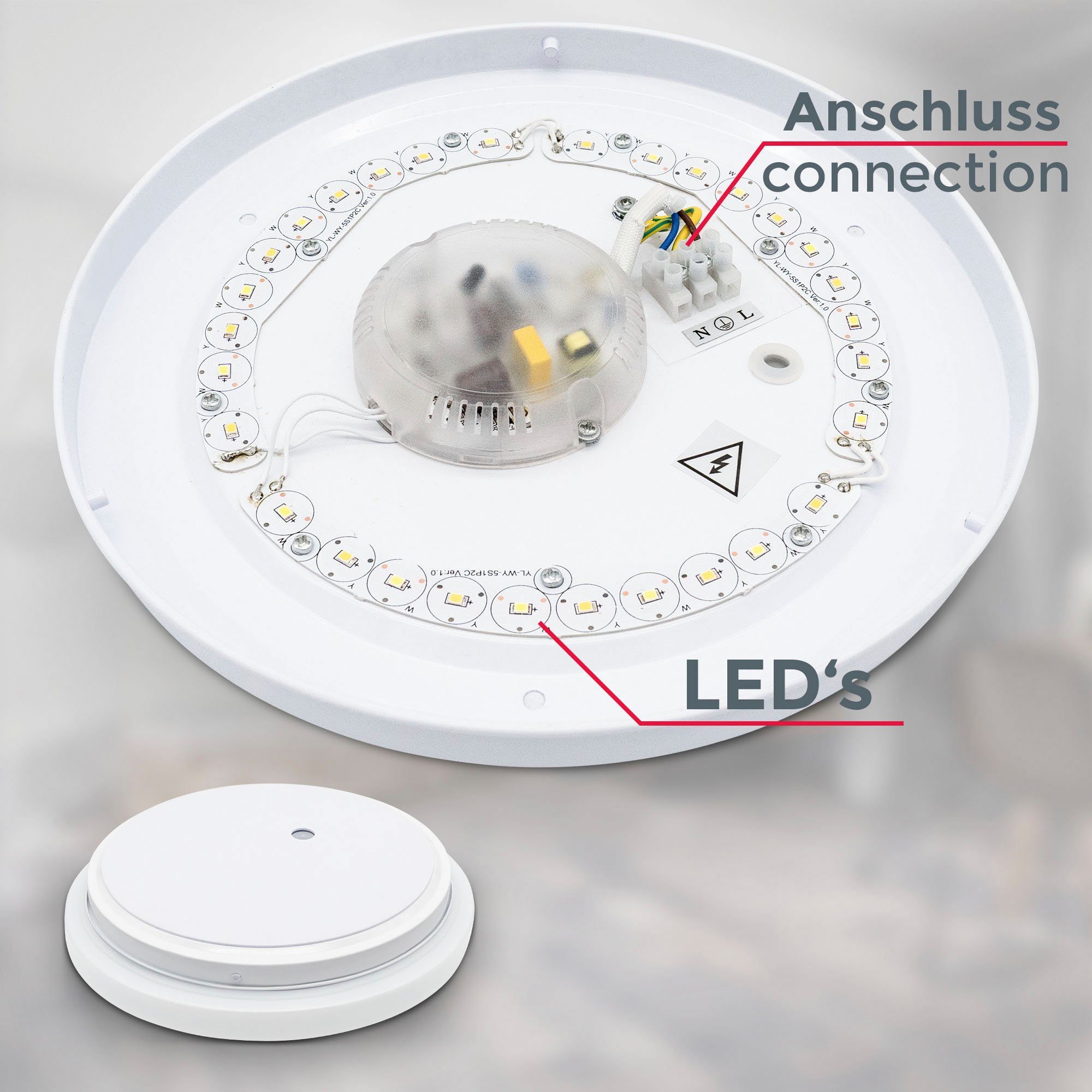 B.K.Licht LED (3000K-6500K) integriert, Bad-Deckenlampe, fest CCT mit Badleuchte Ø28,8cm, CCT-LED Fernbedienung, - Deckenleuchte Farbtemperatursteuerung 12W über IP44, Fernbedienung, Dimmbar, LED BK_DL1526