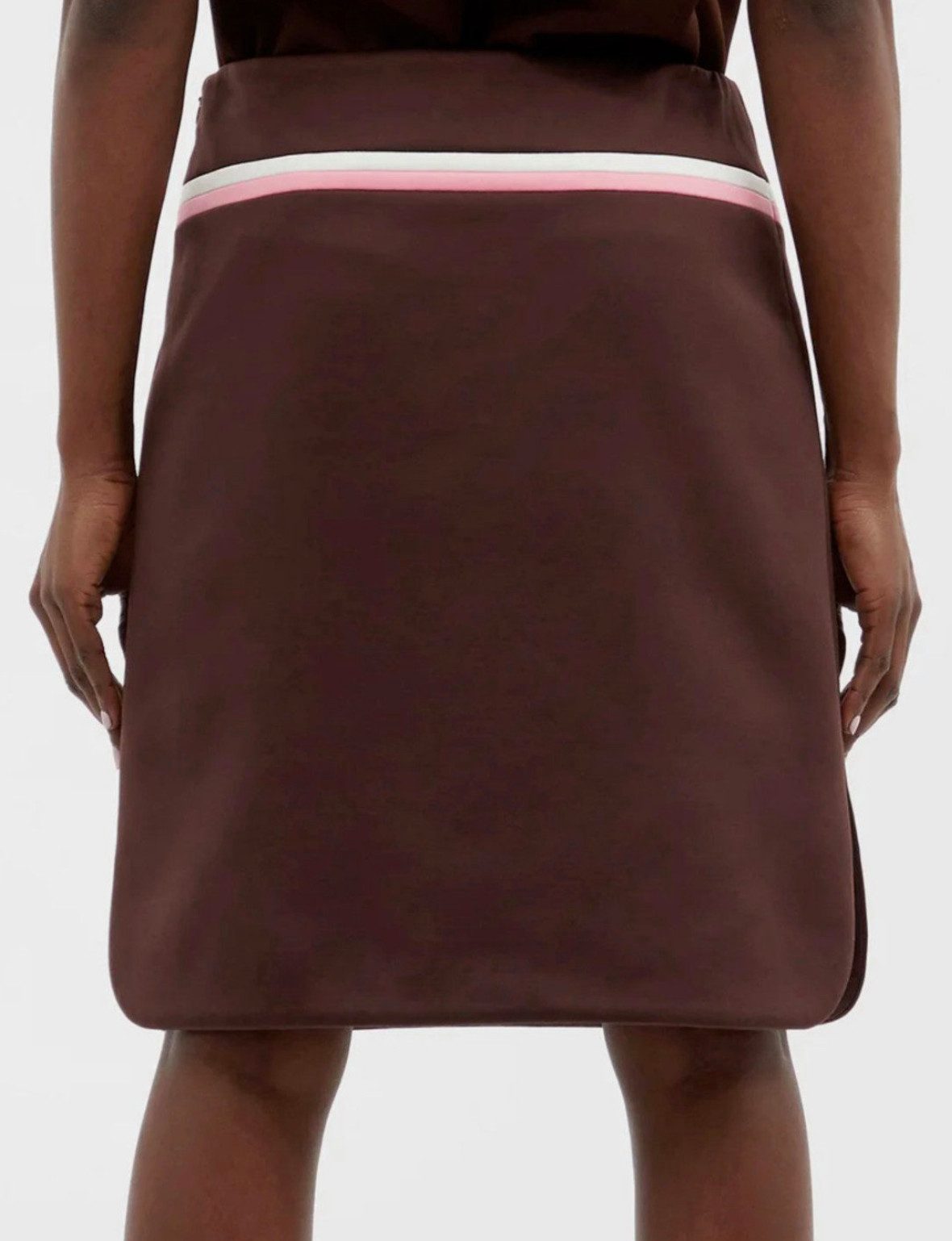 Miu Miu Midirock Minirock Rock 1970er Mini Knee Skirt Iconic Technischem Fleece arkenlogo-Patch und rosa-weißen Streifen