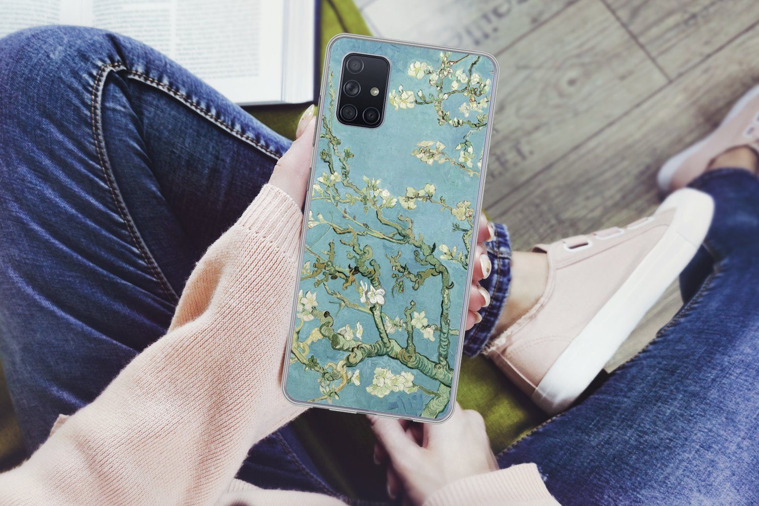 MuchoWow Handyhülle für Samsung Galaxy A51 Mandelblüte - Van Gogh - Kunst, Smartphone-Bumper, Print, Handy Schutzhülle Dünn
