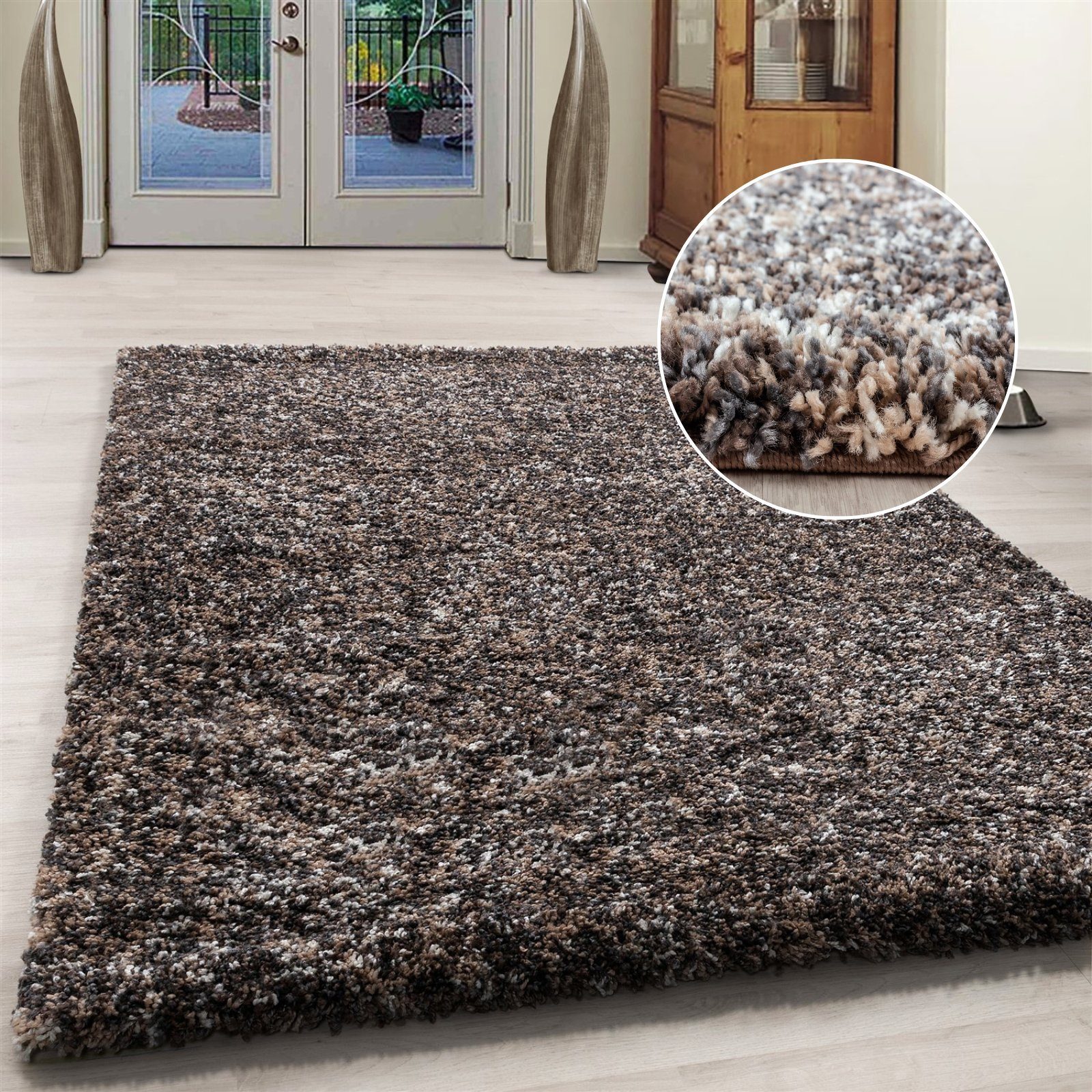 Hochflor-Teppich meliert Langflorteppich Hochflorteppich Wohnzimmer weich, Miovani, Höhe: 30 mm Taupe