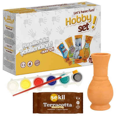 Minadax Lernspielzeug Minadax Hobby Töpfer Kreativset mit 250g Ton, Vase, Farben & Pinsel