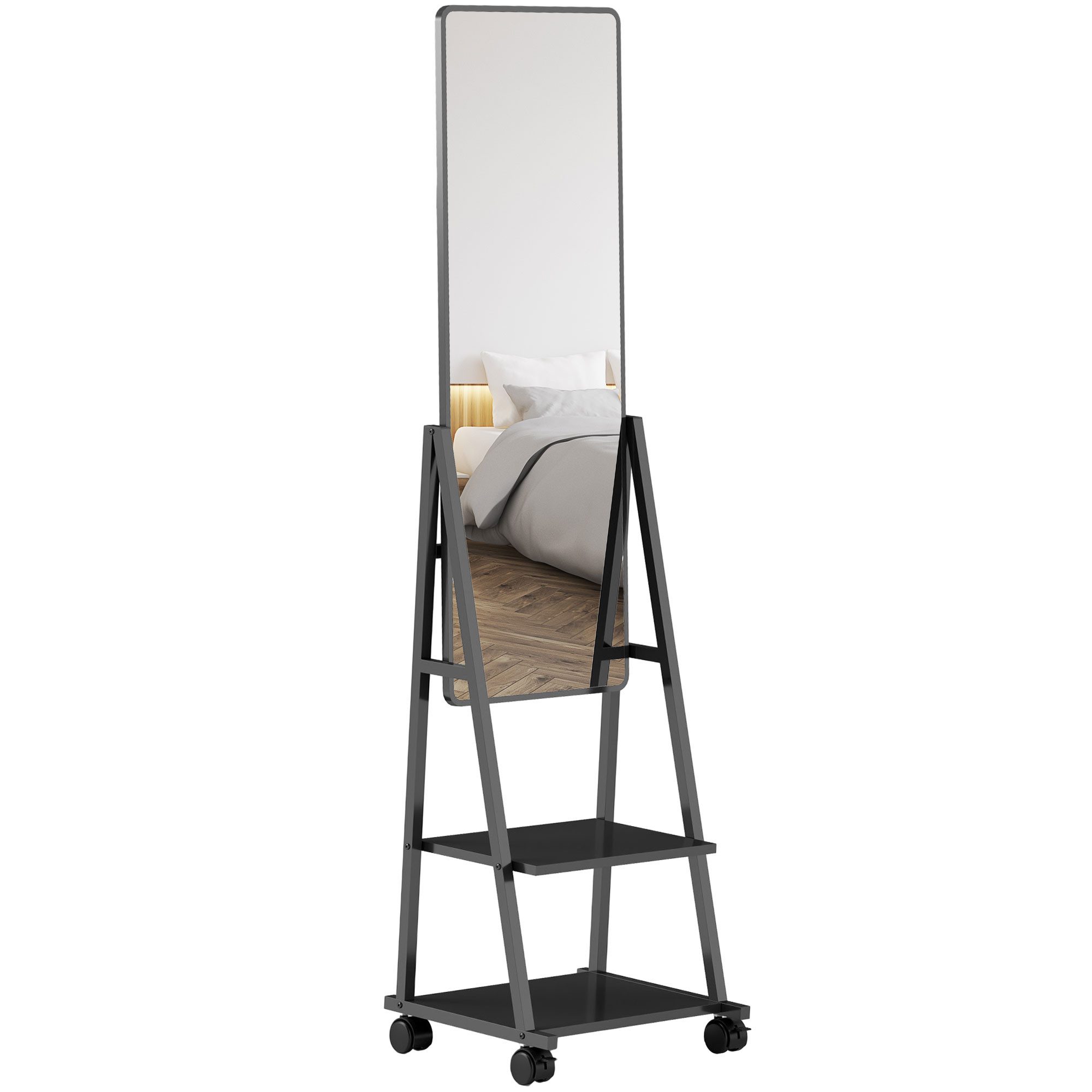 HOMCOM Standspiegel 42 x 155 cm, mit Ablage, mit Rolle (Wandspiegel, 1-St., günstig online kaufen