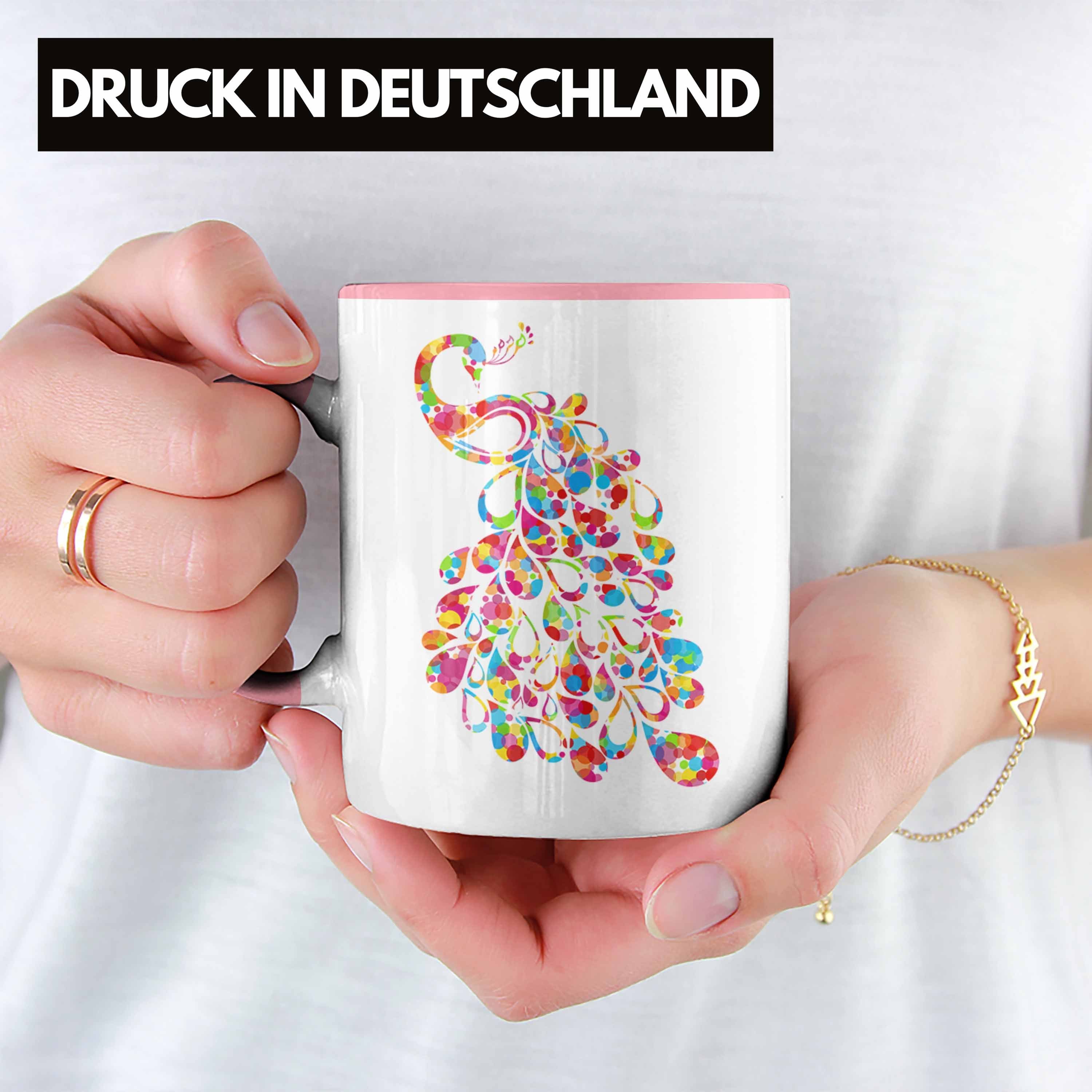 Trendation Grafik Schöne Pfauen-Besitzer Tasse Trendation Bunt Tasse Geschenkidee Deko Pfau - Rosa Geschenk