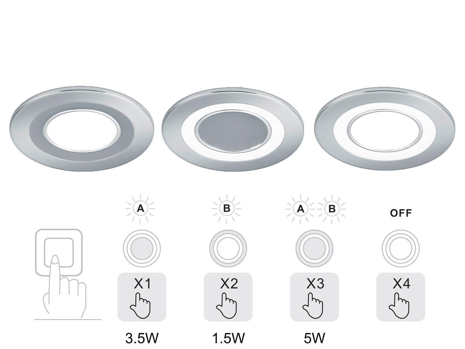 meineWunschleuchte LED Einbaustrahler, Warmweiß, Ø8,2cm Decke, Silber 2er Deckeneinbauleuchten, fest Silber Decken-spot integriert, Chromfarben LED Einbau Set