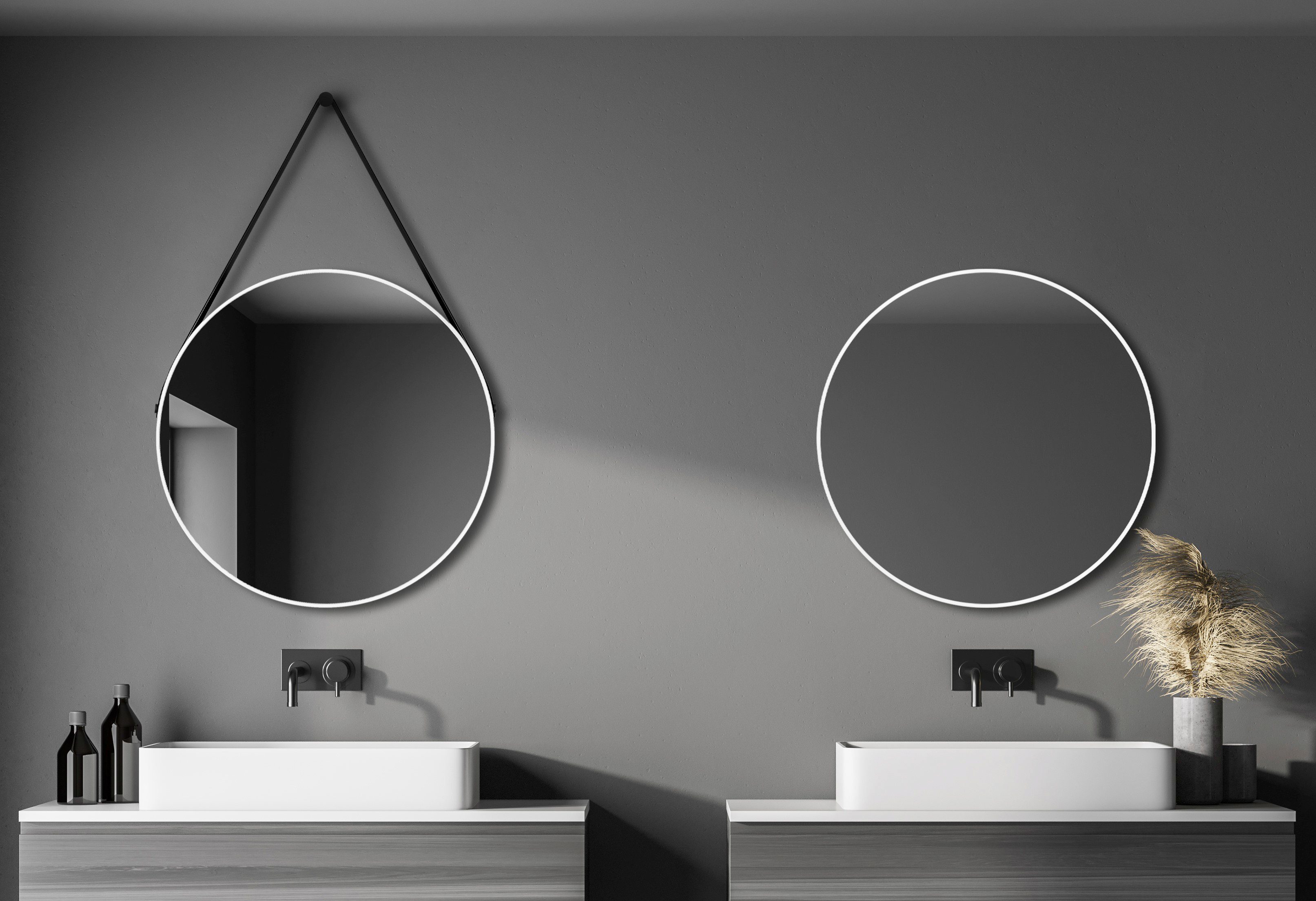 Ø dekorativer Talos runder matt Spiegel cm mit 80 Wandspiegel, Aluminiumrahmen, weiß