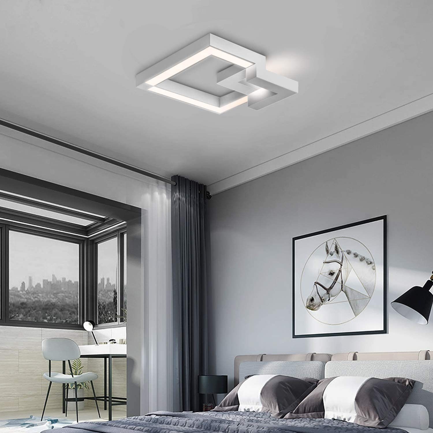 stufenlos LED für fest integriert, Eckig LED Deckenleuchte Wohnzimmer Tageslichtweiß Deckenlampe Badezimmer, ZMH
