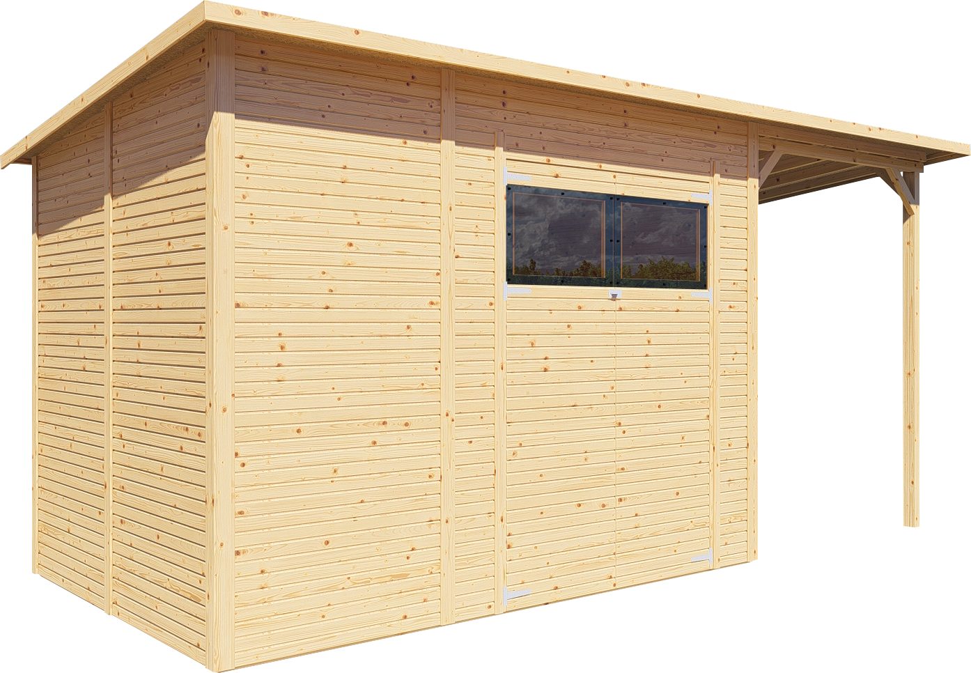 BERTILO Gartenhaus Pent Modern 4 Plus naturbelassen, BxT: 501x231 cm, mit hohen Seitenwänden und einer 1,88 m hohen Doppeltür