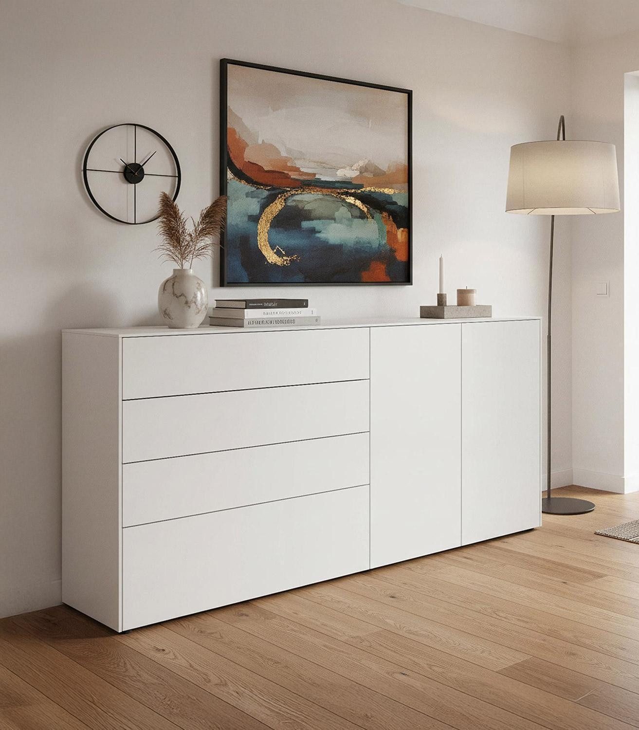 Vito Sideboard LOMENA, Cashmeregrau, 2 Türen, 4 Schubladen, Push-to-Open-Funktion, B 182 x H 93 x T 41 cm