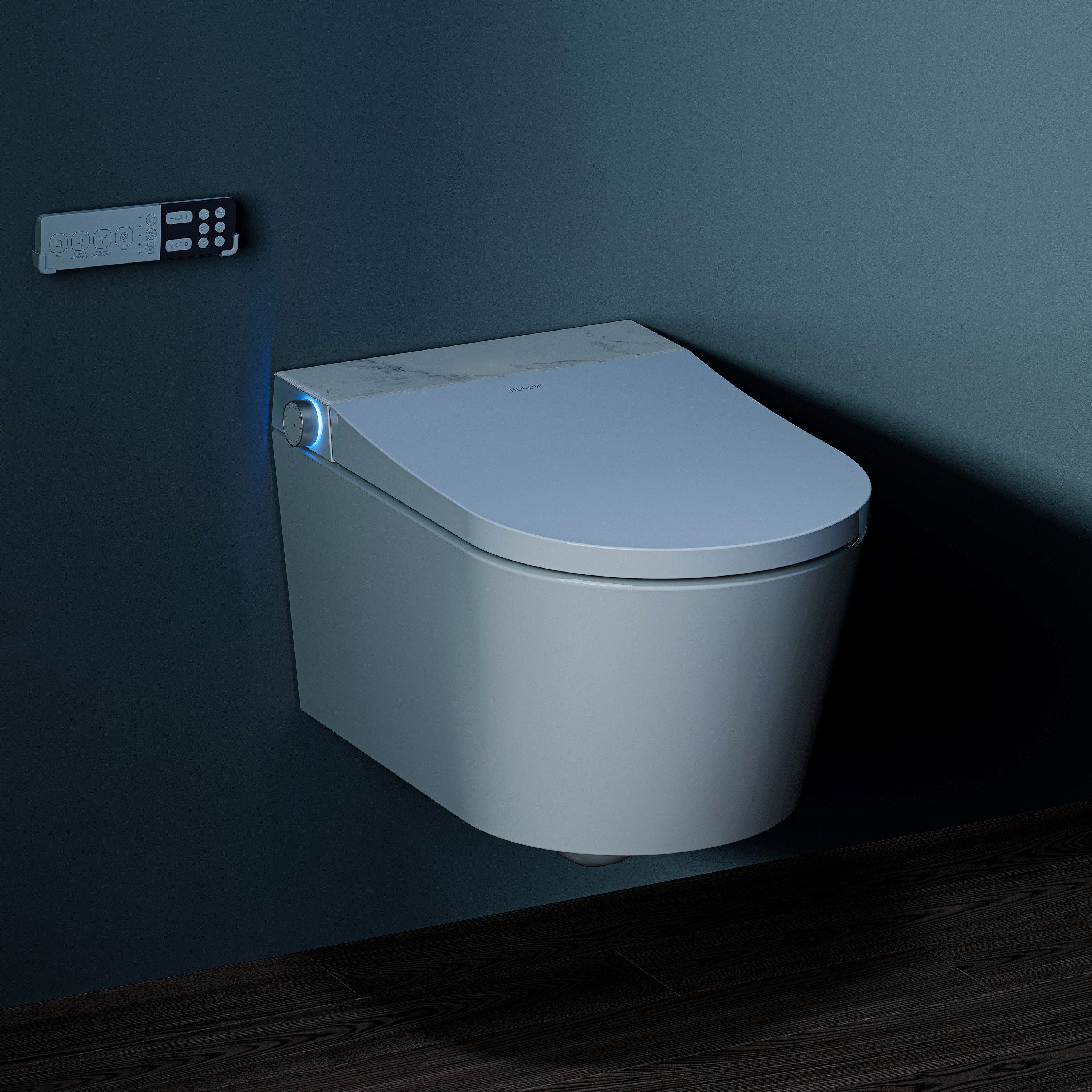 HOROW Dusch-WC Intelligente Hänge WC mit Bidet Funktion, Japanische spülrandlos WC, Wand WC, Abgang waagerecht, mit Warmwasser, Beheizter Sitz, Instellbarem Wasserdruck, Warme Lufttrocknung, Damenpflege