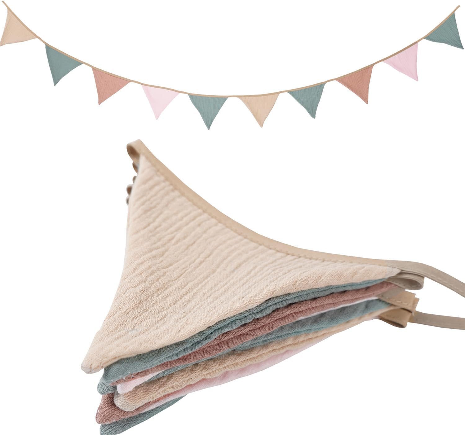FELIXLEO Hängedekoration Wimpelkette Stoff Pastell Boho für Party Kinderzimmer und Hochzeit
