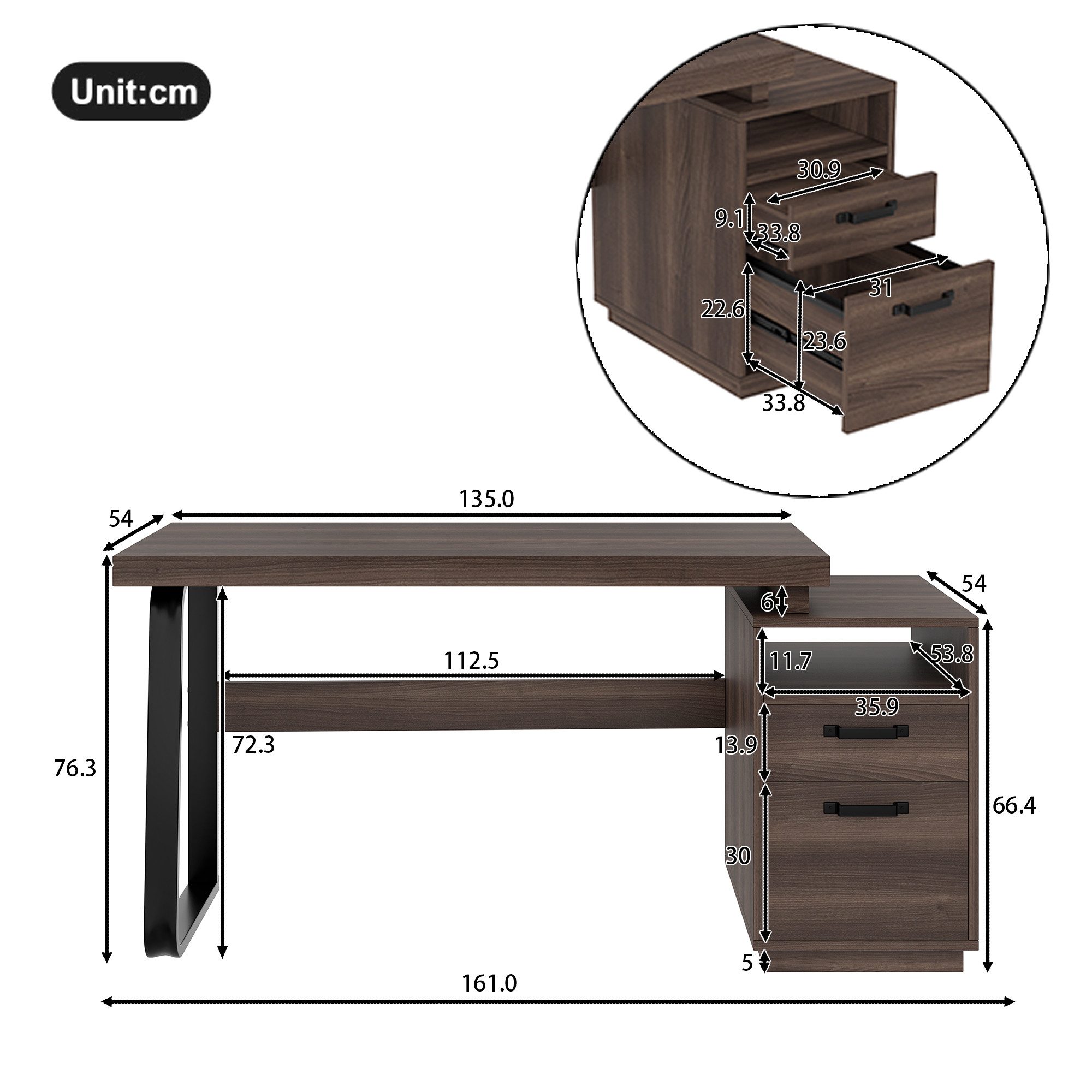 KLAM HOME Schreibtisch 135 x 54 x 76cm moderner Schreibtisch im minimalistischen Stil (multifunktionales Aufbewahrungsdesign, geräuschlose Schublade), MDF-Schre – Bild 4 von 5