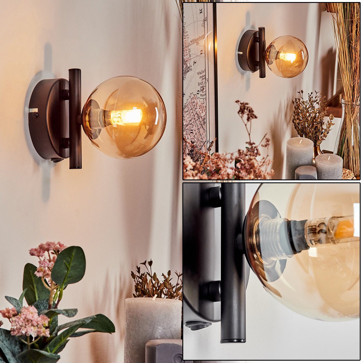 hofstein Wandleuchte Wandlampe aus Metall/Glas in günstig online kaufen