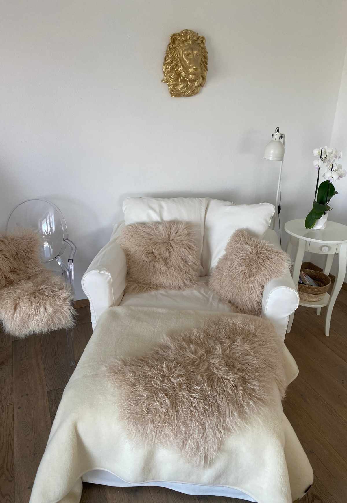 Hollert Fellteppich, Tierform, Lammfell Tibet Beige lockig kuschelig weich