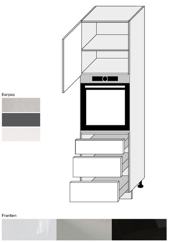 matt Korpus grau - Front Küchenschrank) und Korpus- Hochglanz ESSEN Frontfarbe (Umbauschrank weiß Backofenumbauschrank Feldmann-Wohnen wählbar ES-D14/RU/3M / für Backofen,