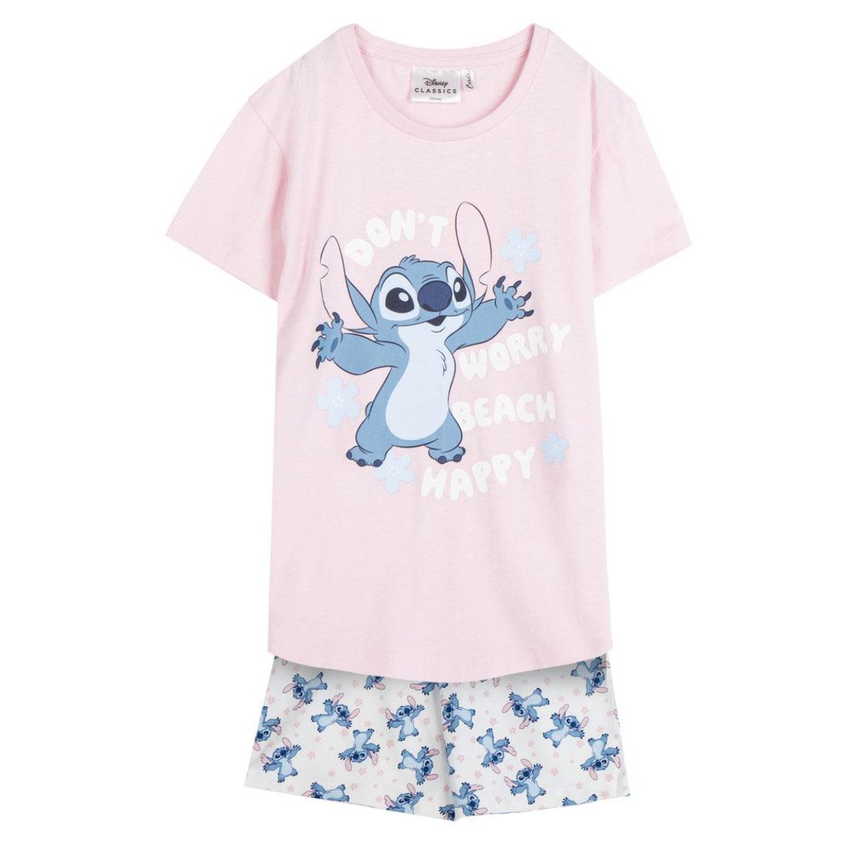 Disney Capri-Pyjama Stitch Kinder Schlafanzug kurz Sommer Nachtwäsche Baumwolle (Spar-Set, 2 Stück)