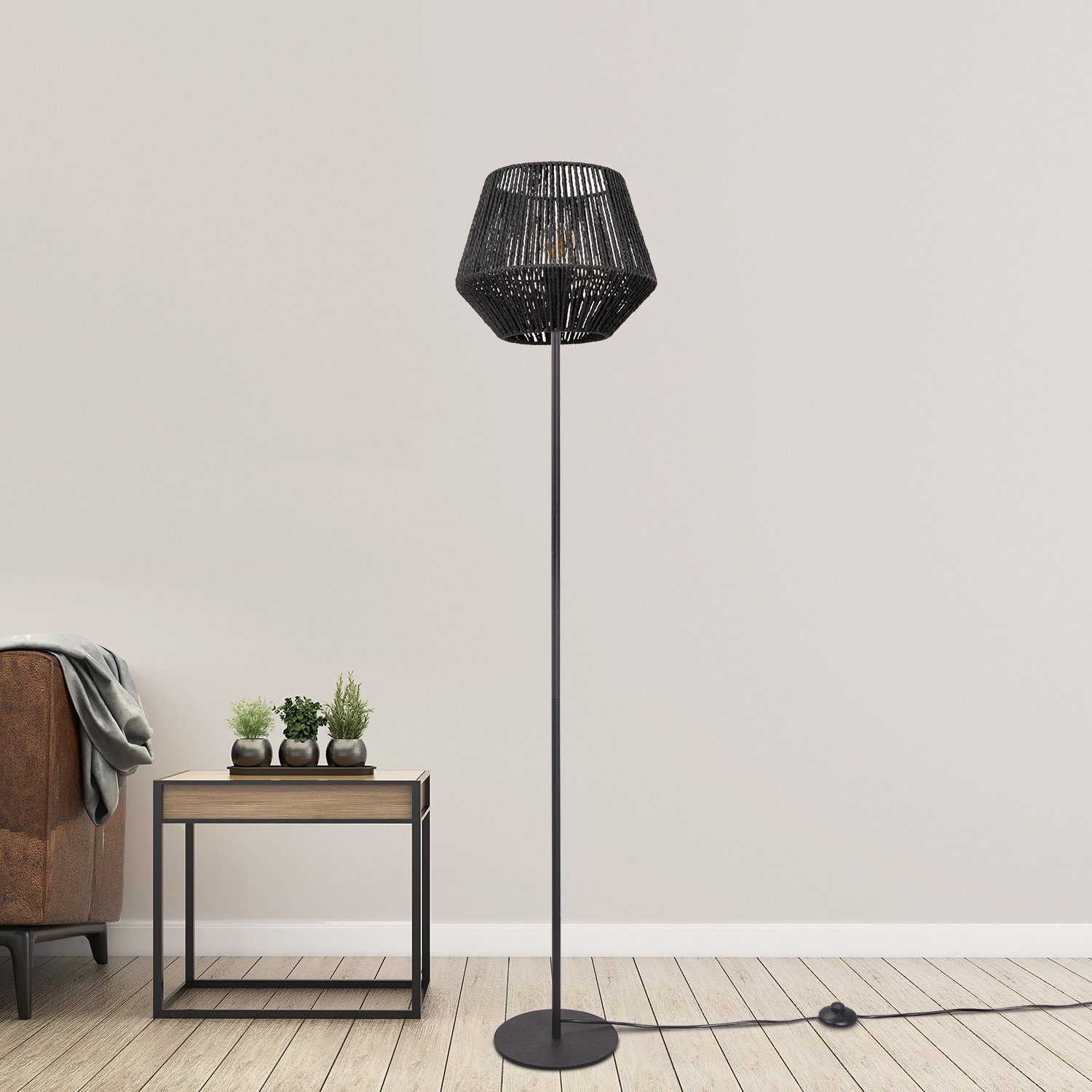 Paco Home Korb Pinto, LED Schlafzimmer E27 Boho ohne Leuchtmittel, Modern Stehlampe Optik Wohnzimmer