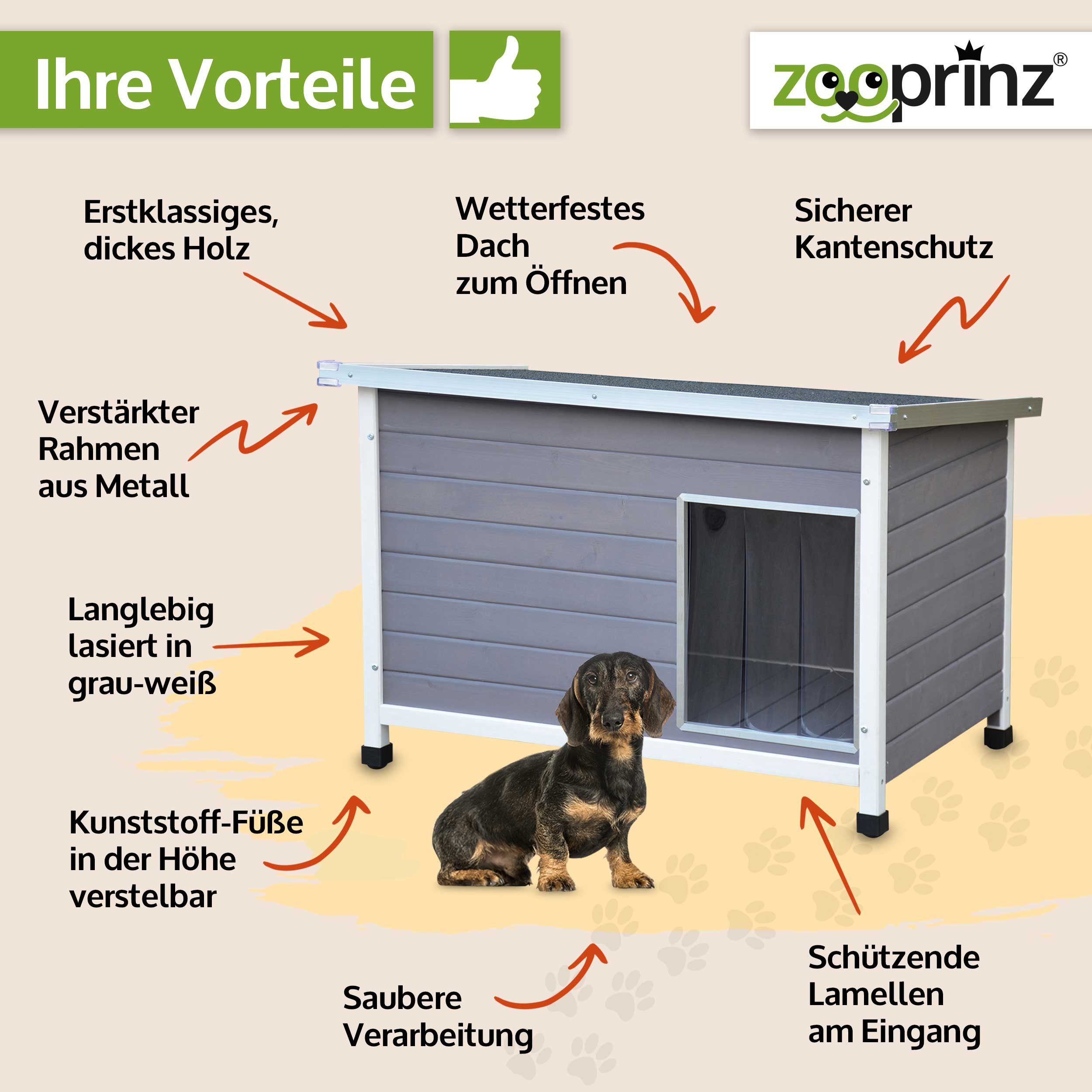 Zooprinz Hundehütte Jacky mit Lamellen Kunststofffüße Metallrahmen, Höhenverstellbar, Klappdach, für kleine Hunde