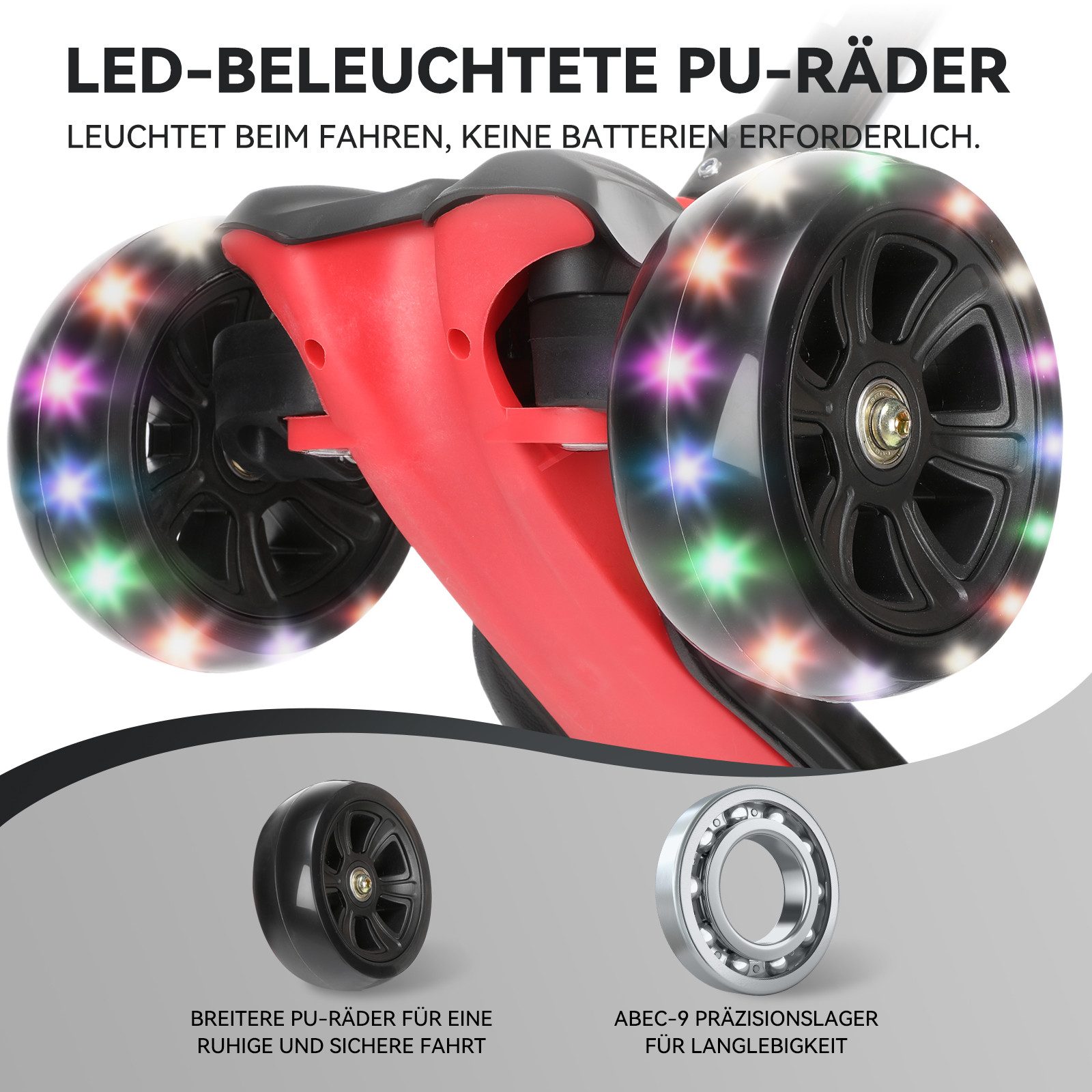 oyajia Cityroller Scooter Roller Kinder Kinderroller Dreiradscooter ab 3 jahre faltbar, (Faltbar Tret-Roller höhenverstellbarer Cityroller), Kinderscooter mit ABEC-9 Kugellager, Belastbar bis zu 100 Kg