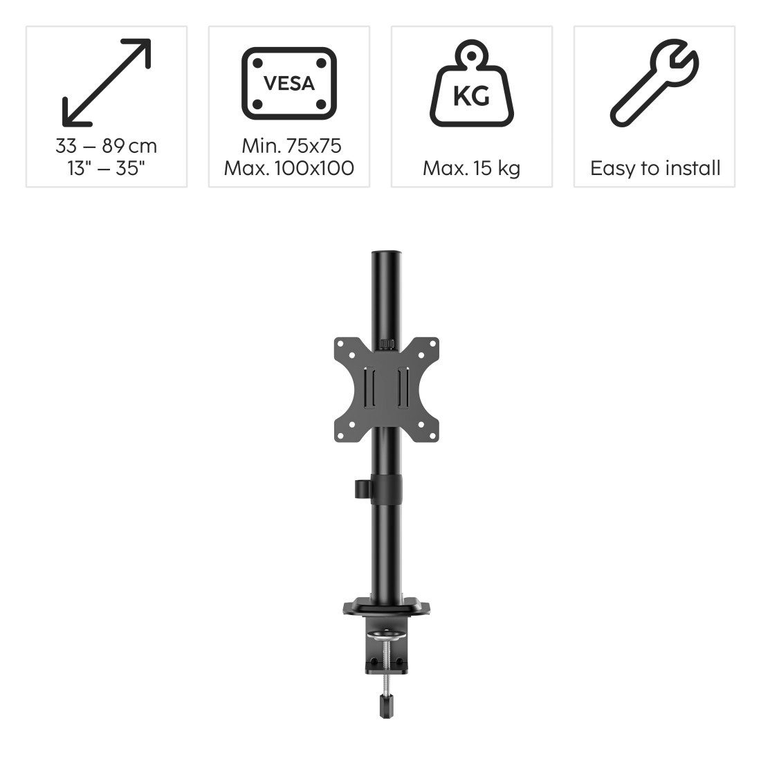 Hama Monitor-Halterung Monitorhalterung höhenverstellbar für 13-35 Zoll Monitore, (bis 35 Zoll, 360° Rotation, VESA, Kabelmanagement, Klemmmontage, Stahl)