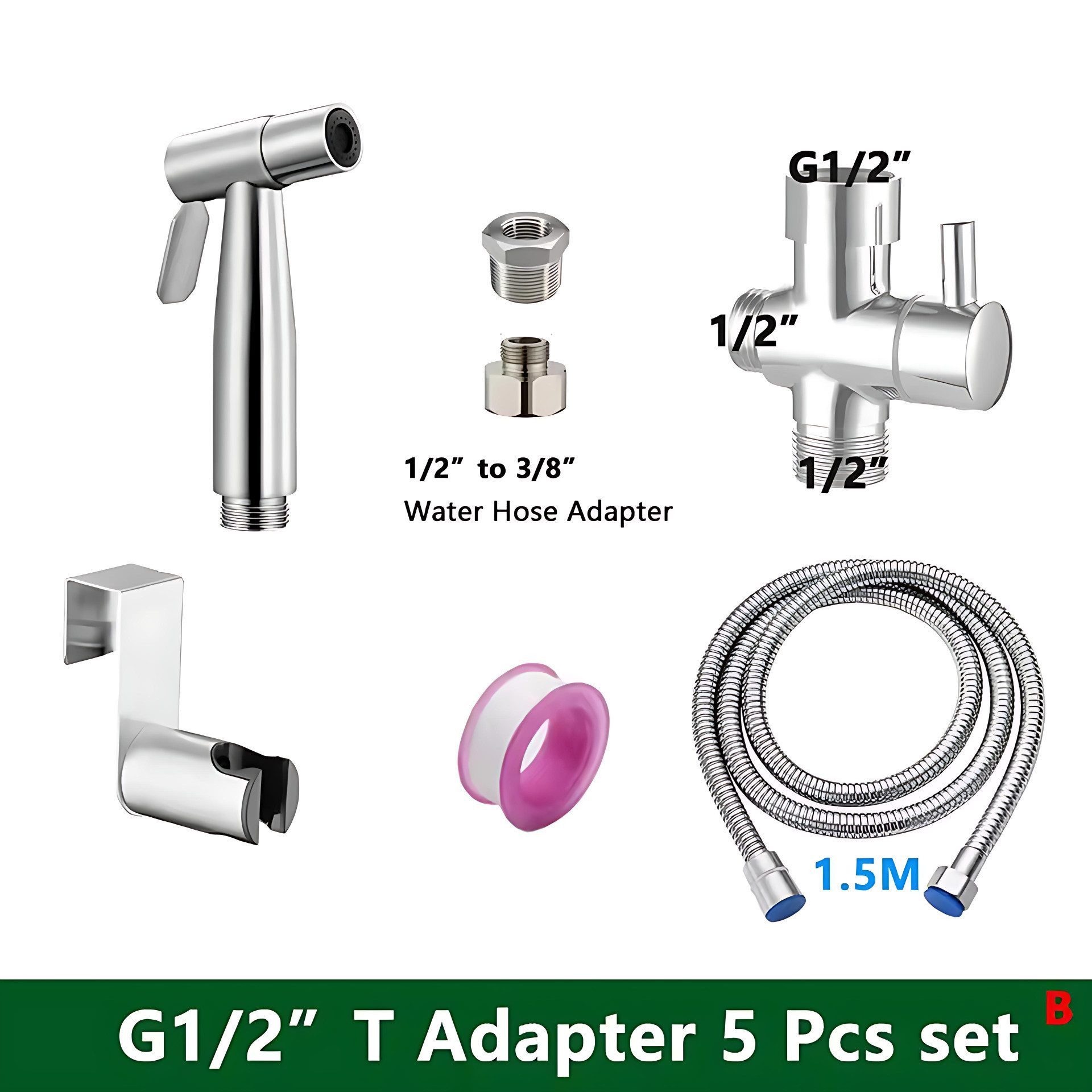 HoyoLee Handels GmbH Handbrause Bidet-Set aus Edelstahl, WC-Handbrause mit 1,5-m-Schlauch, 5-tlg.