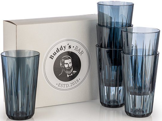Buddy's Кружки Buddy´s Bar, Kunststoff, 6er Set, Tritan Kunststoff, Kristallglas-Optik, wiederverwendbar