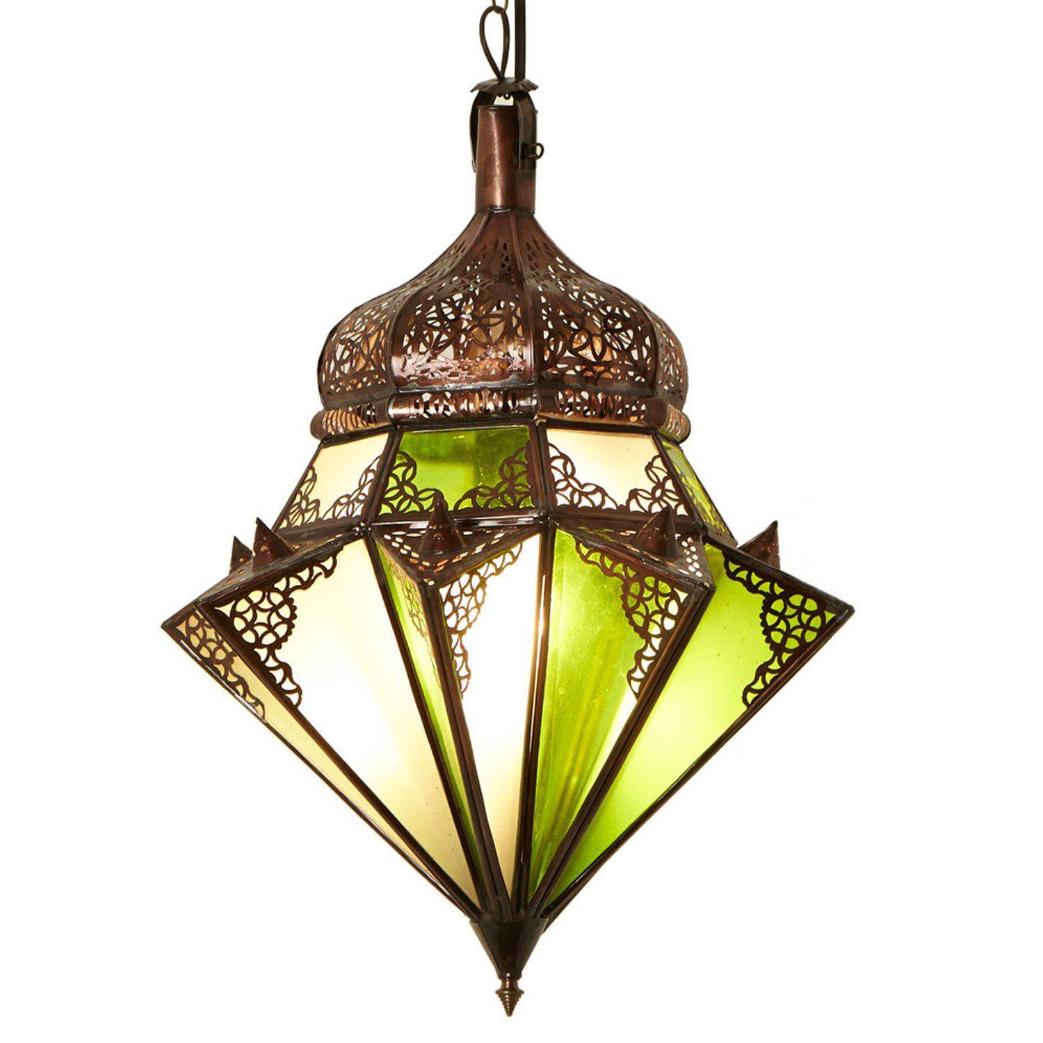Casa Moro Lampenschirm Marokkanische Hängelampe Jawhara Grün/Weiß Höhe 45  cm Ø 40 cm aus Metall & Glas, Kunsthandwerk, Orientalische Lampe wie aus  1001 Nacht, L1280