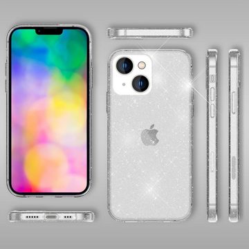Nalia Smartphone-Hülle Apple iPhone 14 Plus, Klare Glitzer Hülle / Silikon Transparent / Glitter Cover / Bling Case