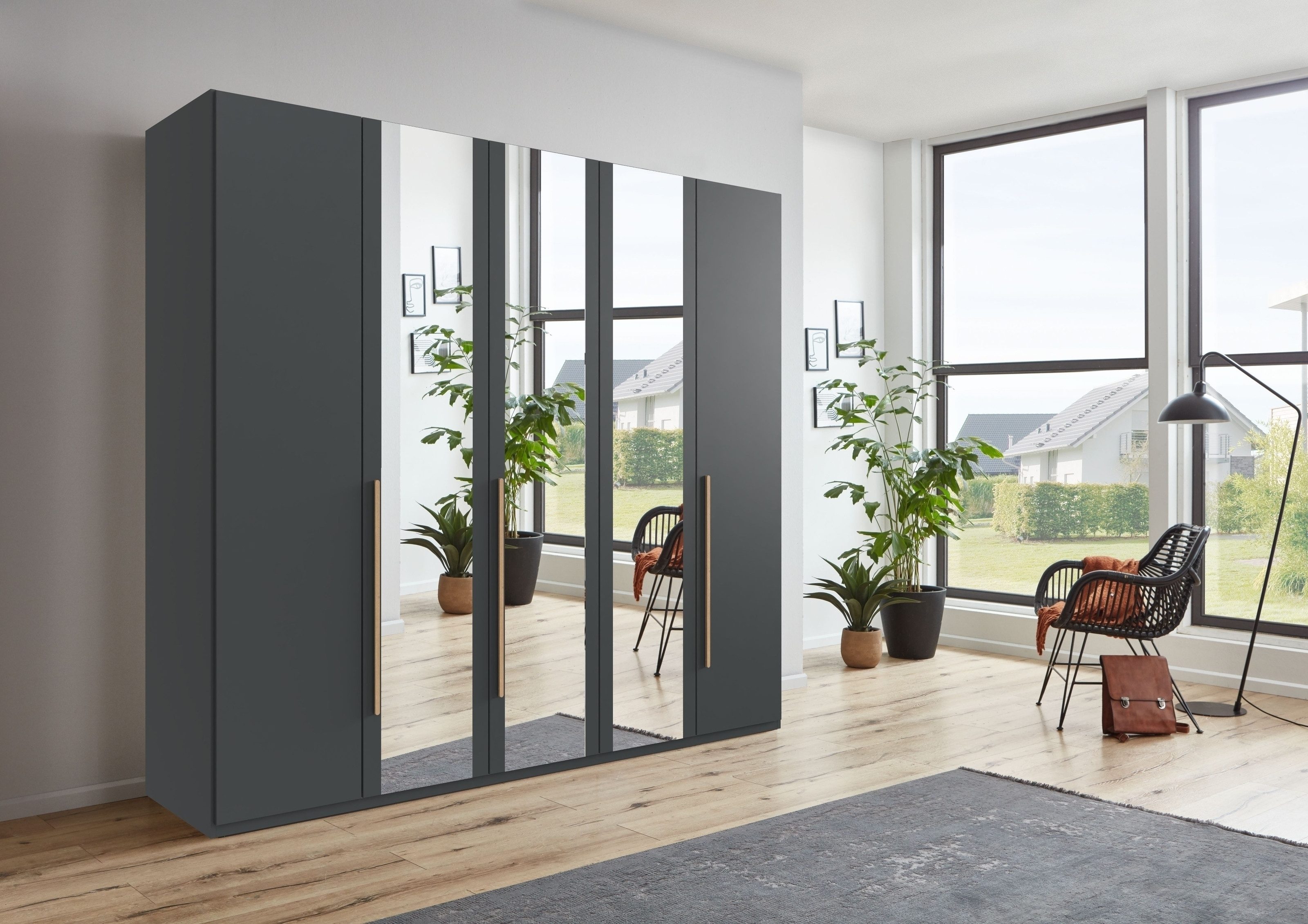 freiraum Drehtürenschrank LONDON in GRAFIT / SPIEGEL - 225x208x58cm (BxHxT)