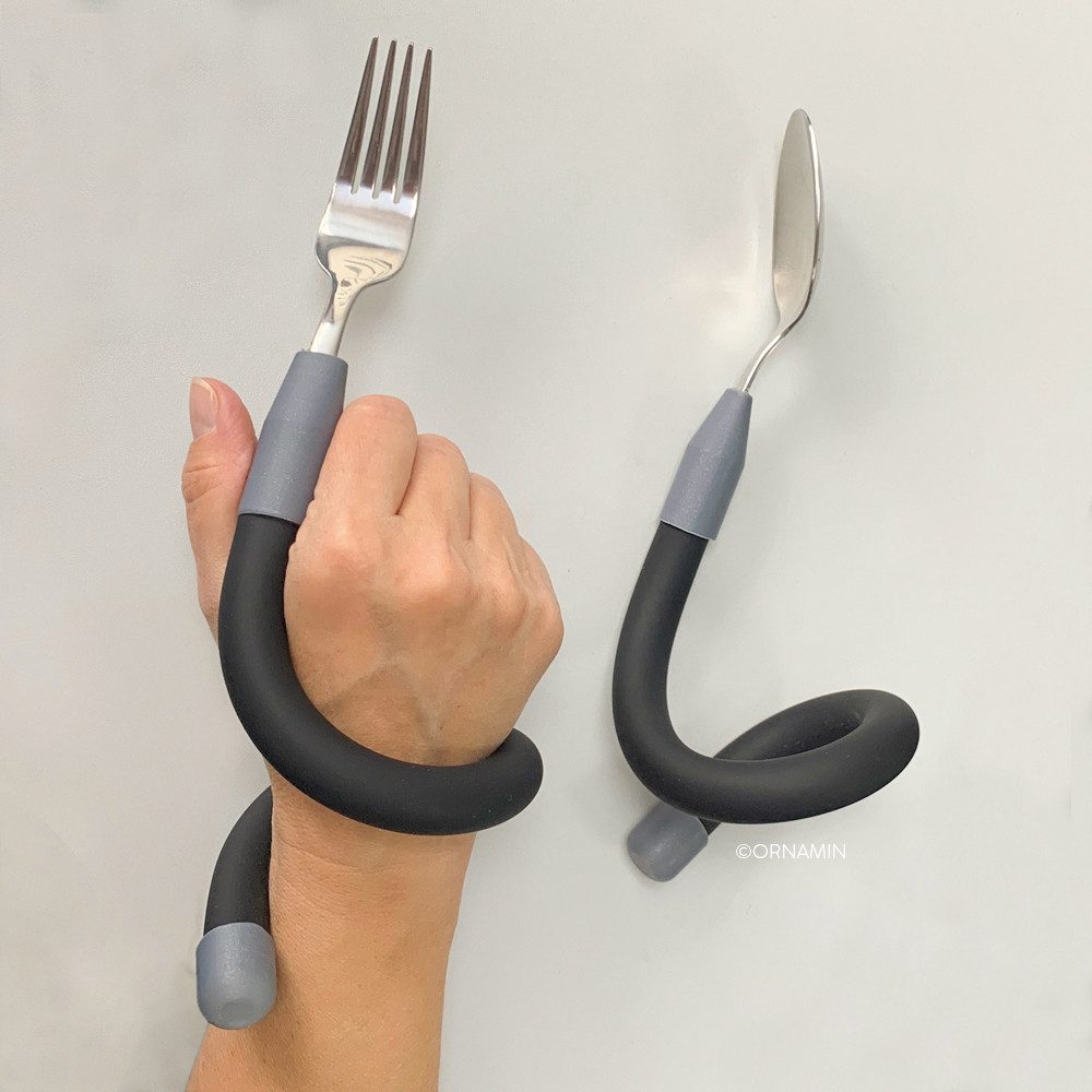 Ornamin Besteck-Set ORNAMIN Besteck-Set mit biegsamem Griff (1-tlg), 1 Personen, Esshilfe l Alltagshilfe l Spezialbesteck l verlängerter Griff