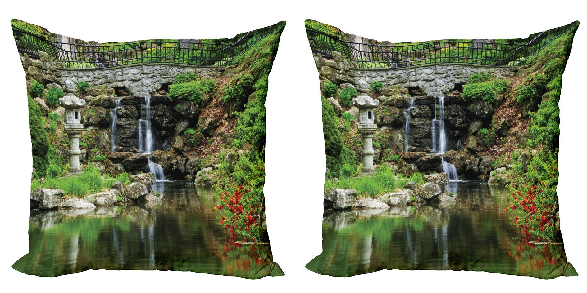 Kissenbezüge Modern Accent Doppelseitiger Digitaldruck, Abakuhaus (2 Stück), Natur Wasserfall Garten