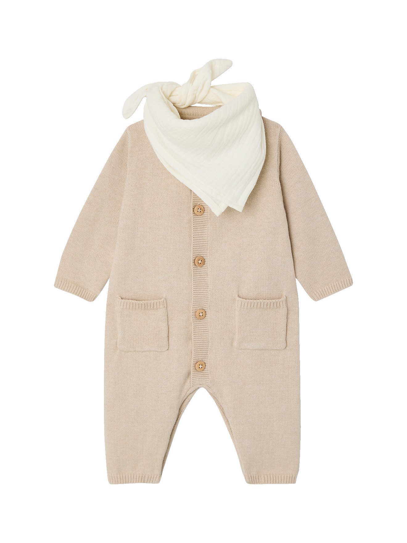 vertbaudet Overall Baby-Set: Strick-Overall und Musselin-Bandana