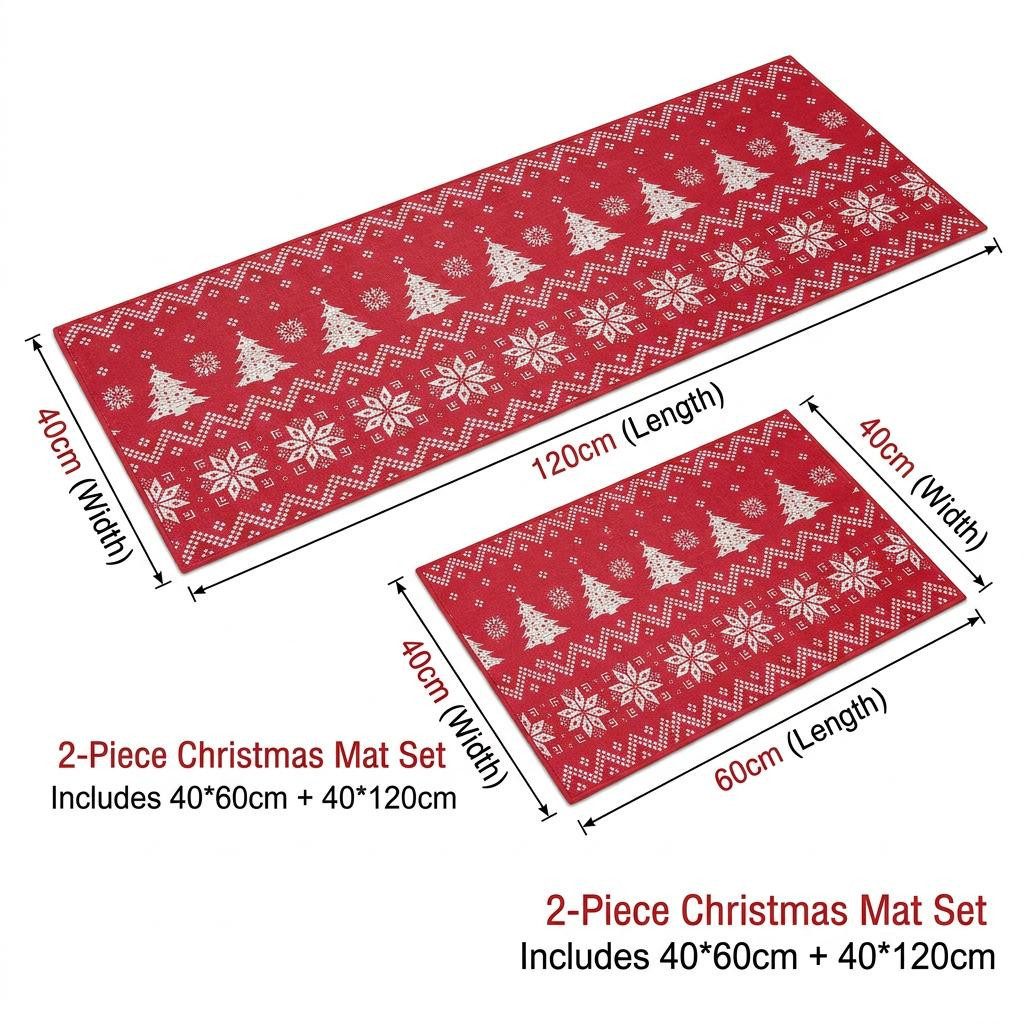 GarveeMore Küchenläufer 2‑teiliges rotes Weihnachts‑Teppich‑Set 40×60/40×120 cm, rutschfest, waschbar für Küche, Eingang & Wohnzimmer, Festdeko Teppich – Bild 2 von 5