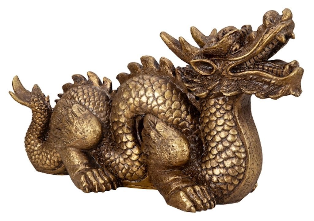 Dekofigur Goldener Polyresin Drache, 44 cm – Elegantes Dekorationsobjekt