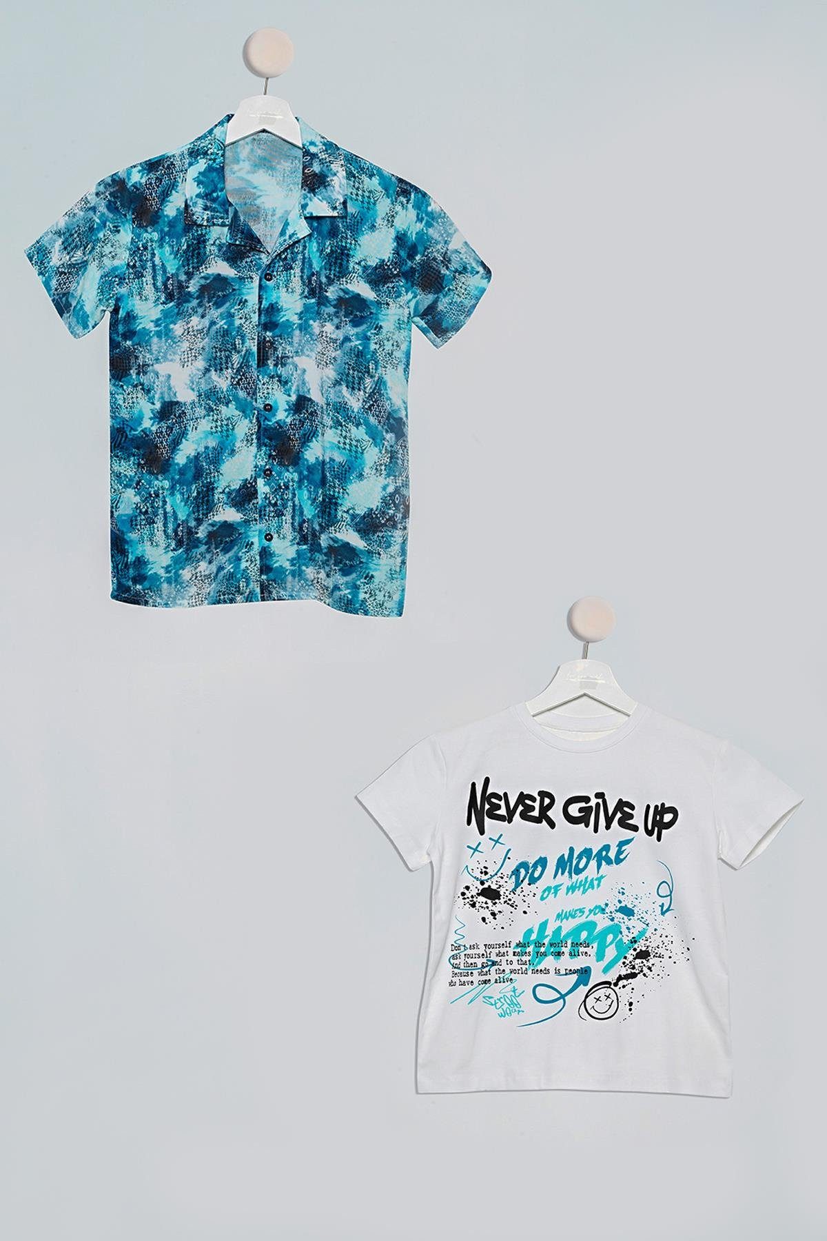 For You Moda Frackhemd 2-teiliges Punkt-Print Hemd T-Shirt Set
