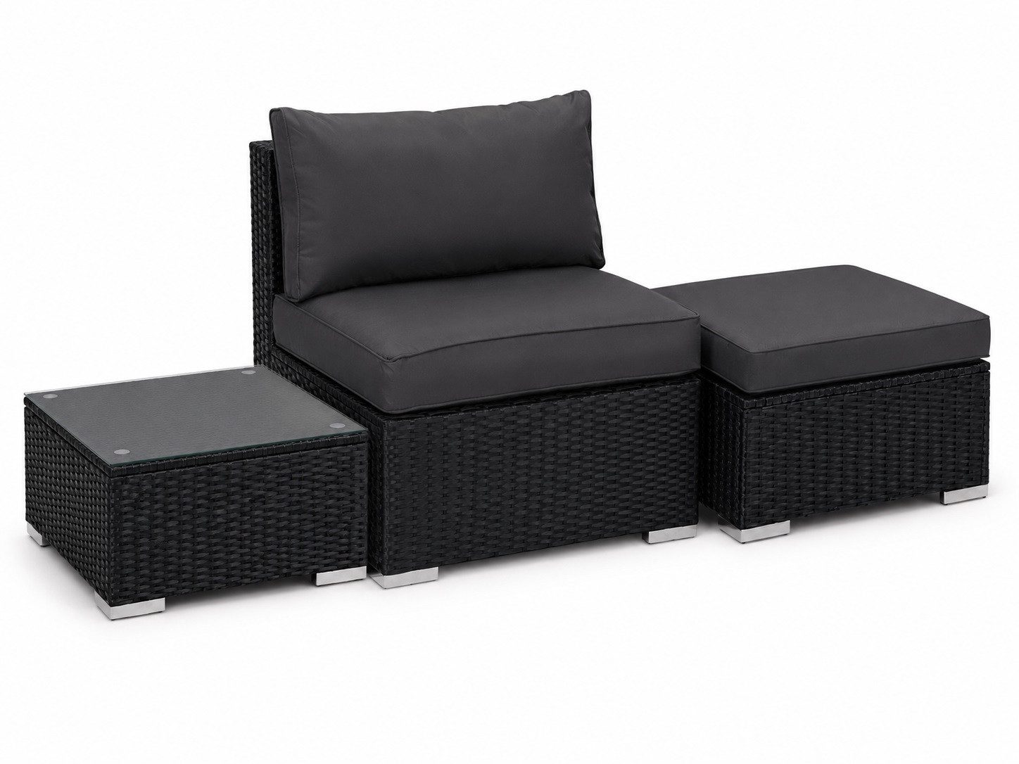 MeXo Gartenlounge-Set modulares Poly-Rattan Lounge-Set, (Lounge-Sitzmodul mit Fußhocker & Beistelltisch, 10 cm Polster, Balkonmöbel wetterfest, UV-beständig), kleines Gartenmöbel-Set für Balkon & Terrasse