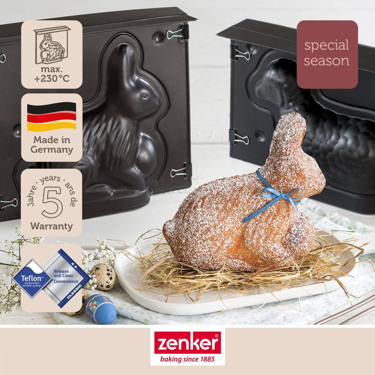 Zenker Backform Osterbackformen-Set Special Season, Hasenform, Mini-Lammform