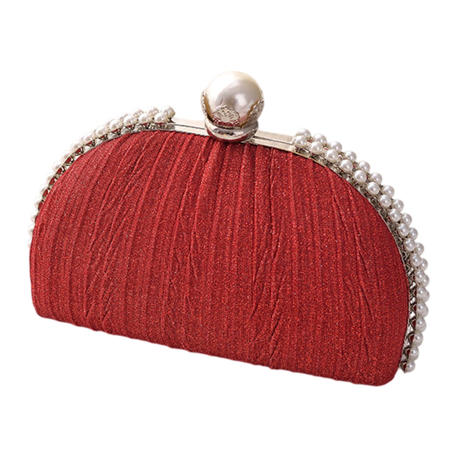 Abendtasche Damen Glitzer Clutch mit Falten Perlen Handtasche Elegante Muschelform