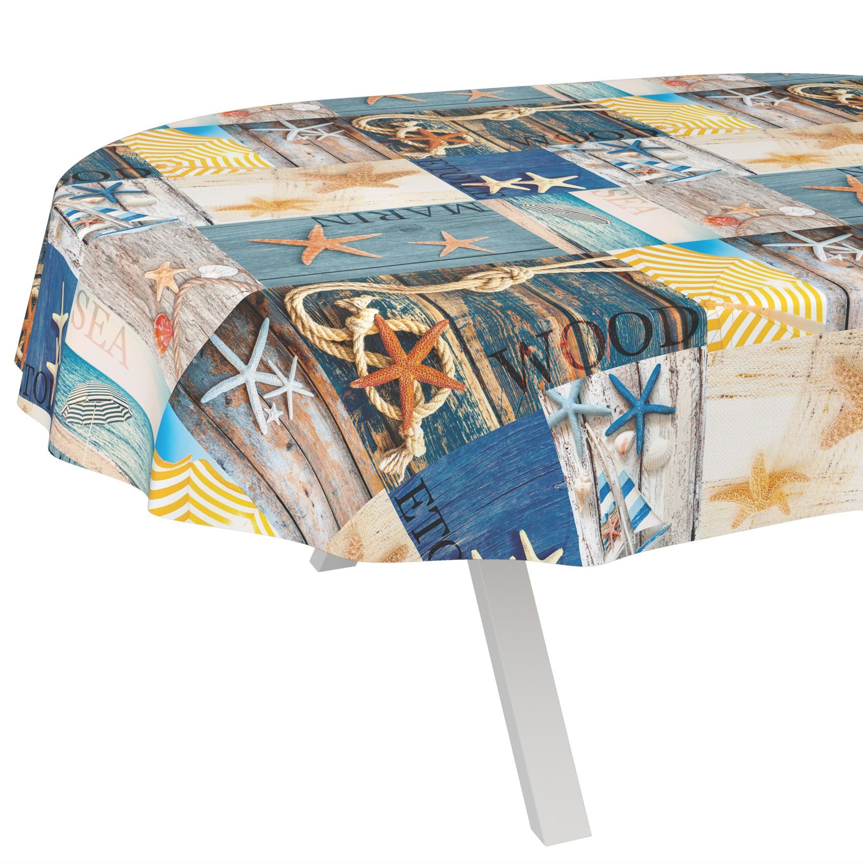 ANRO Tischdecke Wachstuch abwaschbar Maritim Tischwäsche (Einzelstück 1-tlg), wasserabweisend pflegeleicht auf See Blau Oval 180x140cm