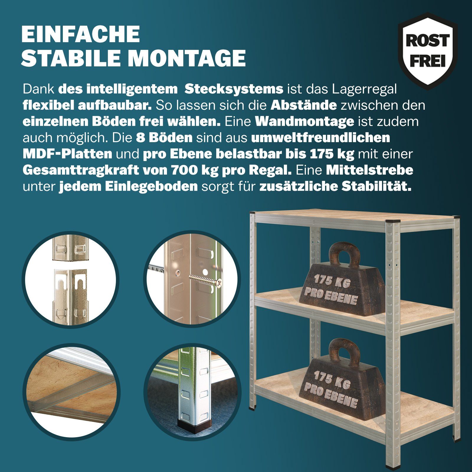 monzana Schwerlastregal, 2x 160x90x40cm 700kg 4 MDF-Platten Regal Lagerregal Kellerregal