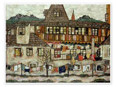 Posterlounge Poster Egon Schiele, Haus mit trocknender Wäsche, 1917, Malerei
