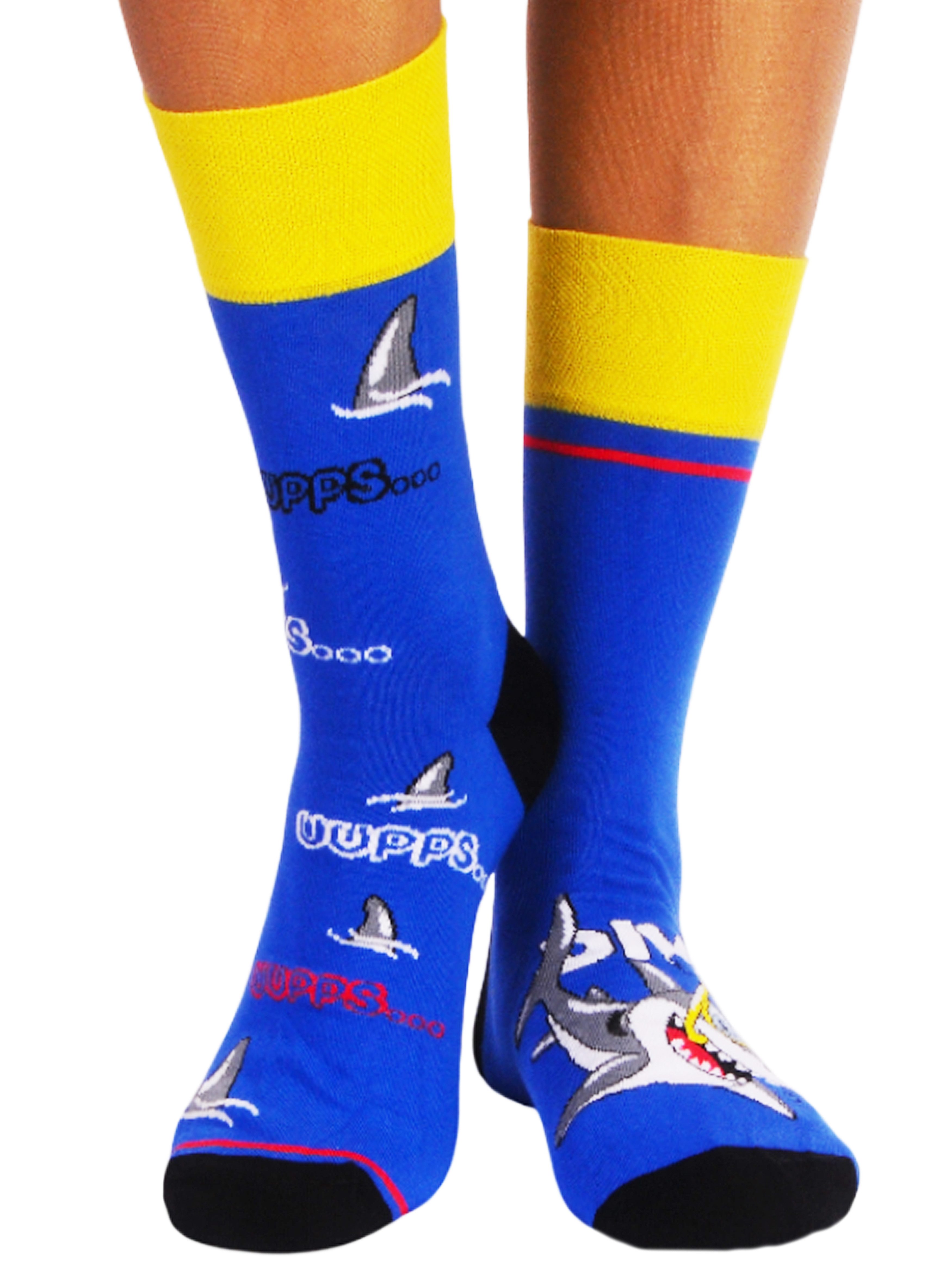 Martinex Freizeitsocken Socken in Blau mit Hai Muster Strümpfe für Damen Herren Kinder socks elastishc, weich, 34 35 36 37 38 39 40 41 42 43 44 45 46