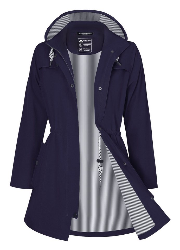 ATLASLAVA Regenjacke Damen Lang – Wasserdicht & Atmungsaktiv mit Kapuze (1-St) Übergangsjacke für Outdoor