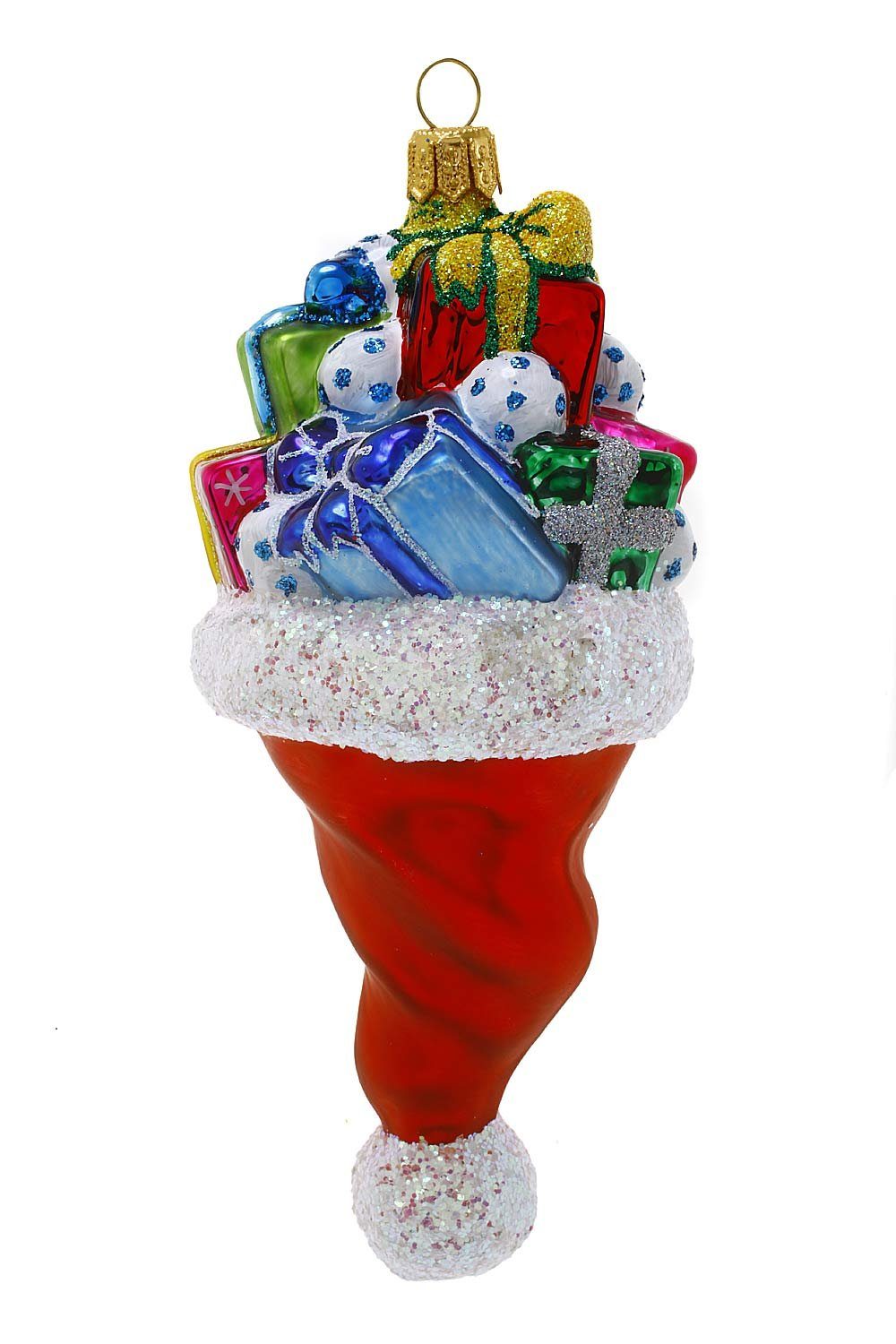 Christbaumschmuck mundgeblasen Hamburger Weihnachtskontor - handdekoriert Geschenke, mit Weihnachtsmütze
