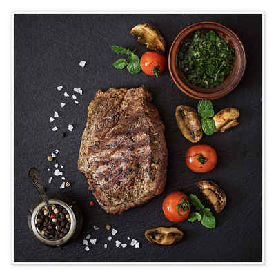 Posterlounge Poster Editors Choice, Steak mit Gewürzen, Küche Fotografie