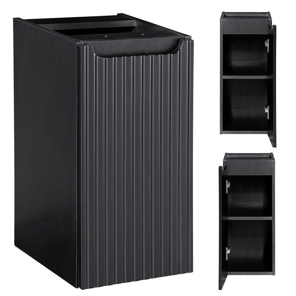 Lomadox Unterschrank NEWPORT-56-BLACK 30cm Badschrank schwarz, gerillte Front, grifflos