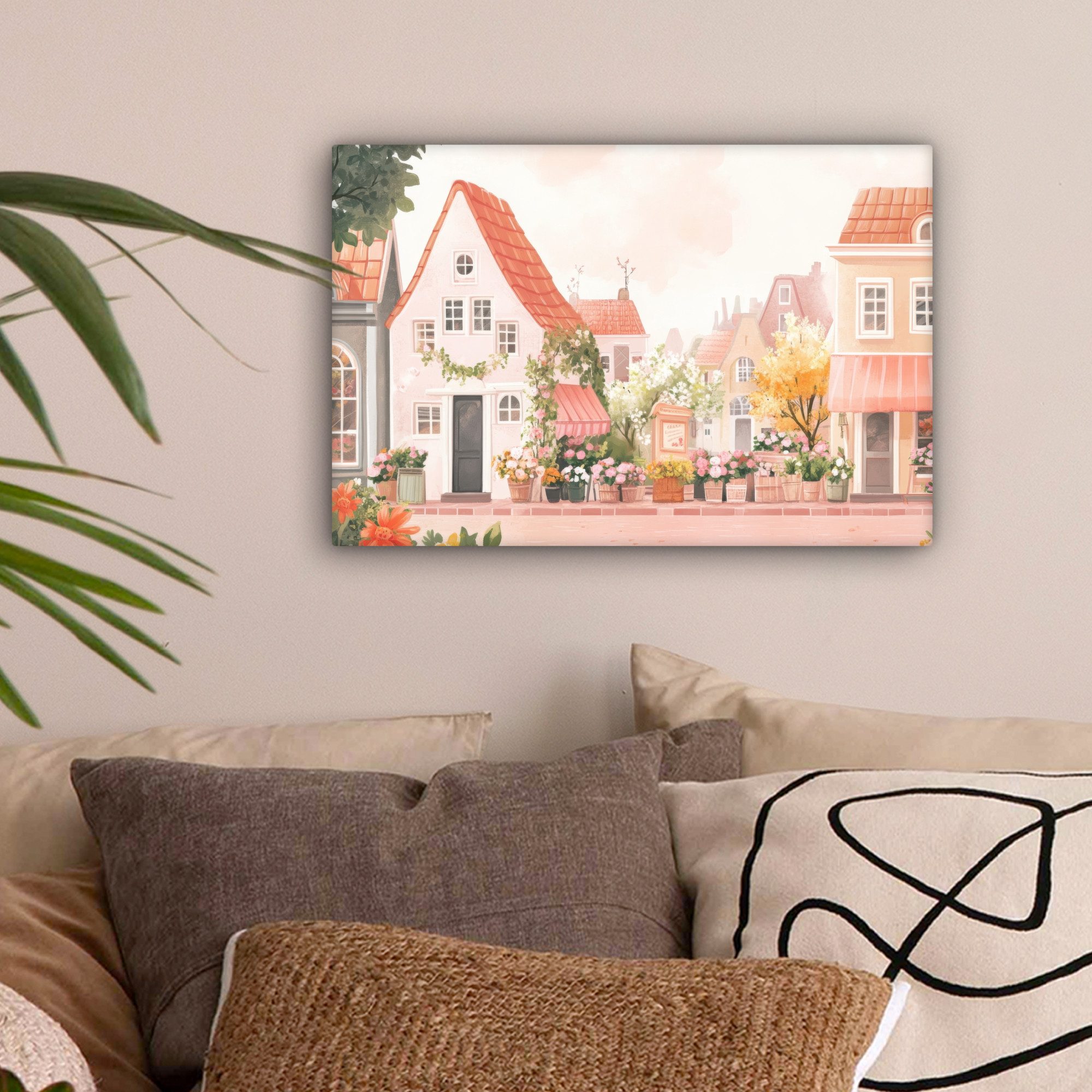 OneMillionCanvasses® Leinwandbild Blumen - Häuser - Dorf, Fotodruck (1 St), günstig online kaufen