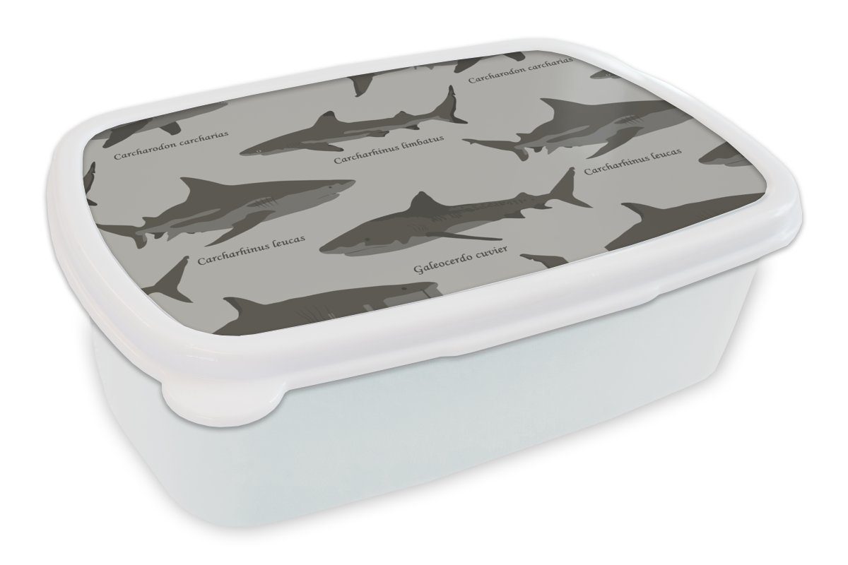 MuchoWow Lunchbox Muster - Hai - Meer, Kunststoff, (2-tlg), Brotbox für Kinder und Erwachsene, Brotdose, für Jungs und Mädchen weiß